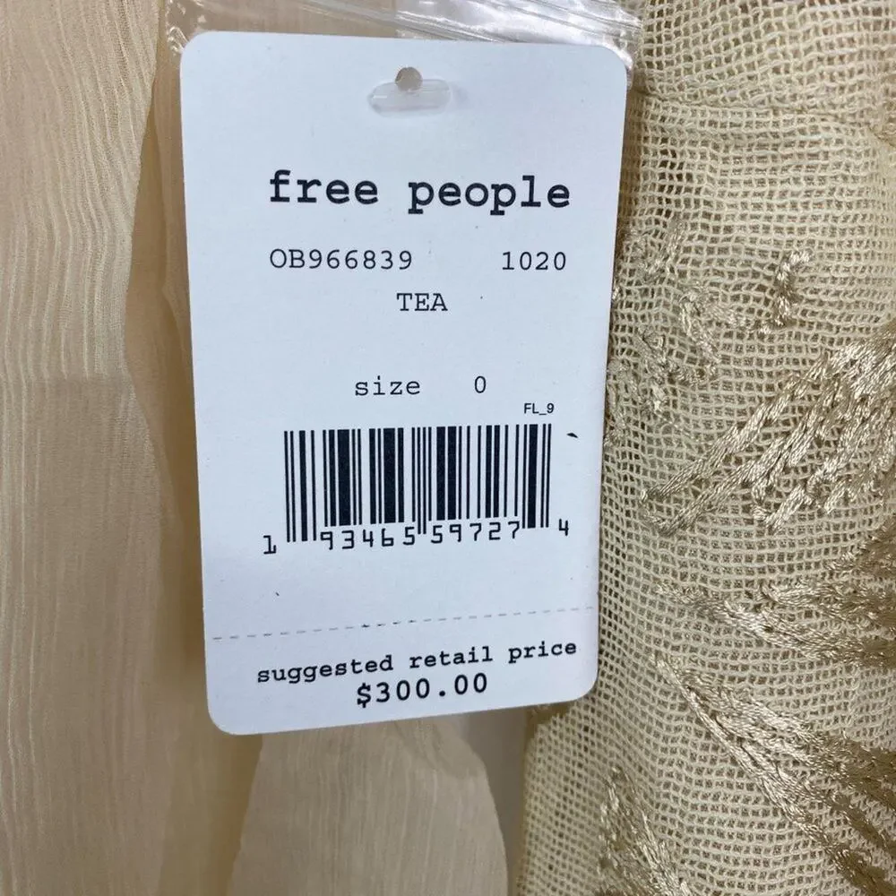 Free People Mini Boho Dress Women Size 0 Cream Embroidered Witch‎ Fairy Concert
